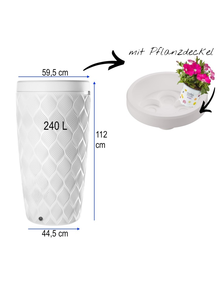 Regentonne 240 L mit Wellenrelief Ø60 × 112 cm – Weiß | Töpferkönig