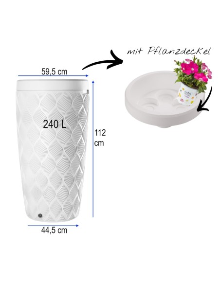 Depósito de agua de lluvia 240 L con relieve ondulado Ø60 × 112 cm – Blanco | Töpferkönig