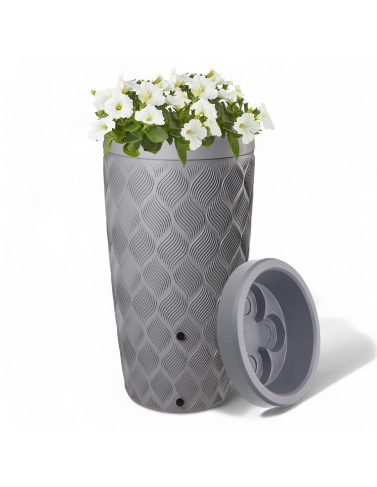 Regentonne 240 L mit Wellenrelief Ø60 × 112 cm – Platin | Töpferkönig