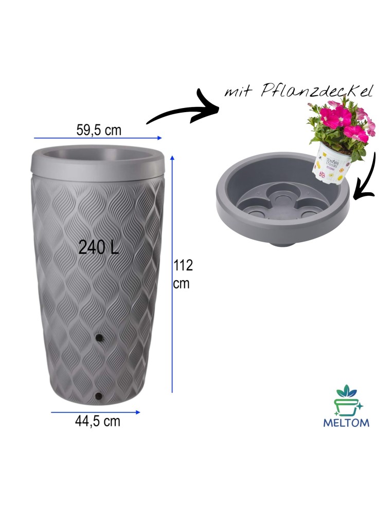Cisterna per acqua piovana 240 L con rilievo a onde Ø60 × 112 cm – Platino | Töpferkönig