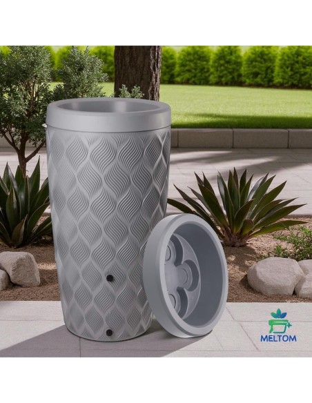 Cisterna per acqua piovana 240 L con rilievo a onde Ø60 × 112 cm – Platino | Töpferkönig