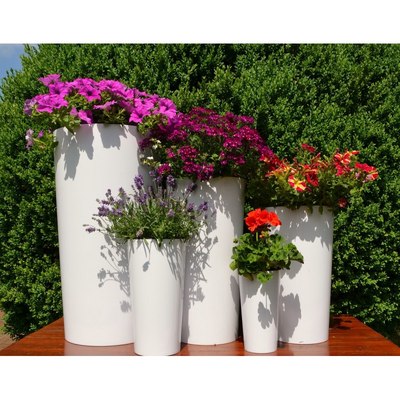 Design Pflanzkübel 75 cm Hoch – Runder Blumenkübel Weiß Hochglanz Ø40 mit Einsatz