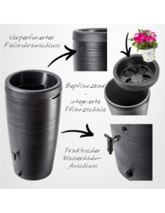 Récupérateur d'eau de pluie 240 L à structure lignée Ø60 × 112 cm – Noir | Töpferkönig 2