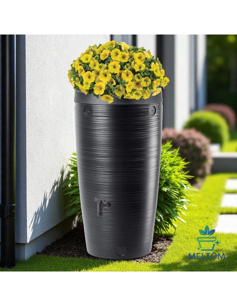 Récupérateur d'eau de pluie 240 L à structure lignée Ø60 × 112 cm – Noir | Töpferkönig
