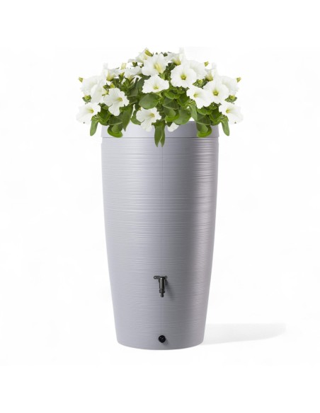 Regentonne 240 L mit Linienstruktur Ø60 × 112 cm – Hellgrau | Töpferkönig