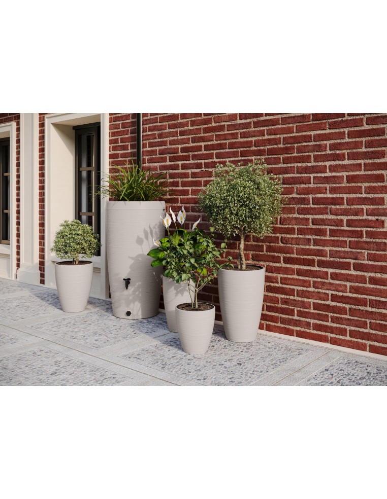 Depósito de agua de lluvia 240 L con estructura de líneas Ø60 × 112 cm – Gris claro | Töpferkönig