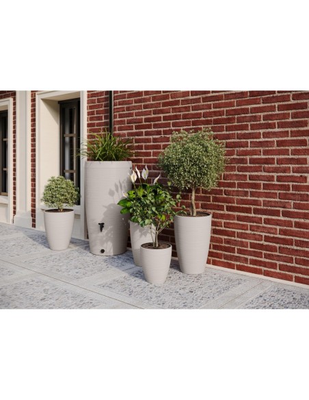 Récupérateur d'eau de pluie 240 L à structure lignée Ø60 × 112 cm – Gris clair | Töpferkönig