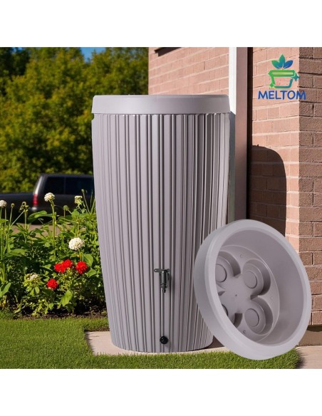 Récupérateur d'eau de pluie 240 L à structure striée Ø60 × 112 cm – Gris beige | Töpferkönig