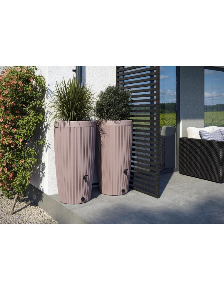 Regentonne 240 L mit Rillenstruktur Ø60 × 112 cm – Grau-Beige | Töpferkönig