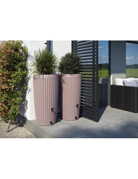 Depósito de agua de lluvia 240 L con estructura estriada Ø60 × 112 cm – Gris beige | Töpferkönig