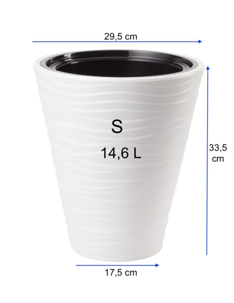 Blumentopf rund S mit Wellenrelief Ø30 × 34 cm, 14,6 L – Weiß | Töpferkönig