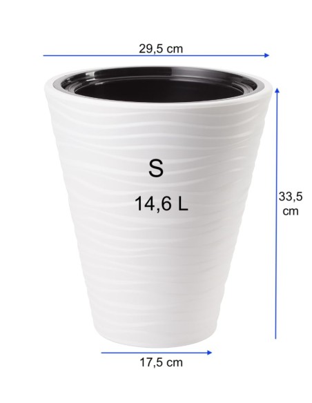 Maceta redonda S con relieve ondulado Ø30 × 34 cm, 14,6 L – Blanco | Töpferkönig