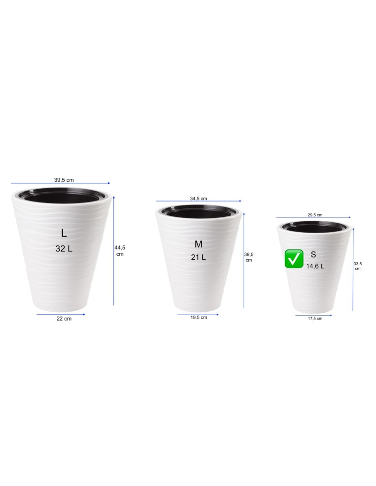 Bloempot rond S met golfreliëf Ø30 × 34 cm, 14,6 L – Wit | Töpferkönig