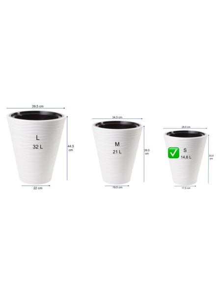Vaso rotondo S con rilievo a onde Ø30 × 34 cm, 14,6 L – Bianco | Töpferkönig