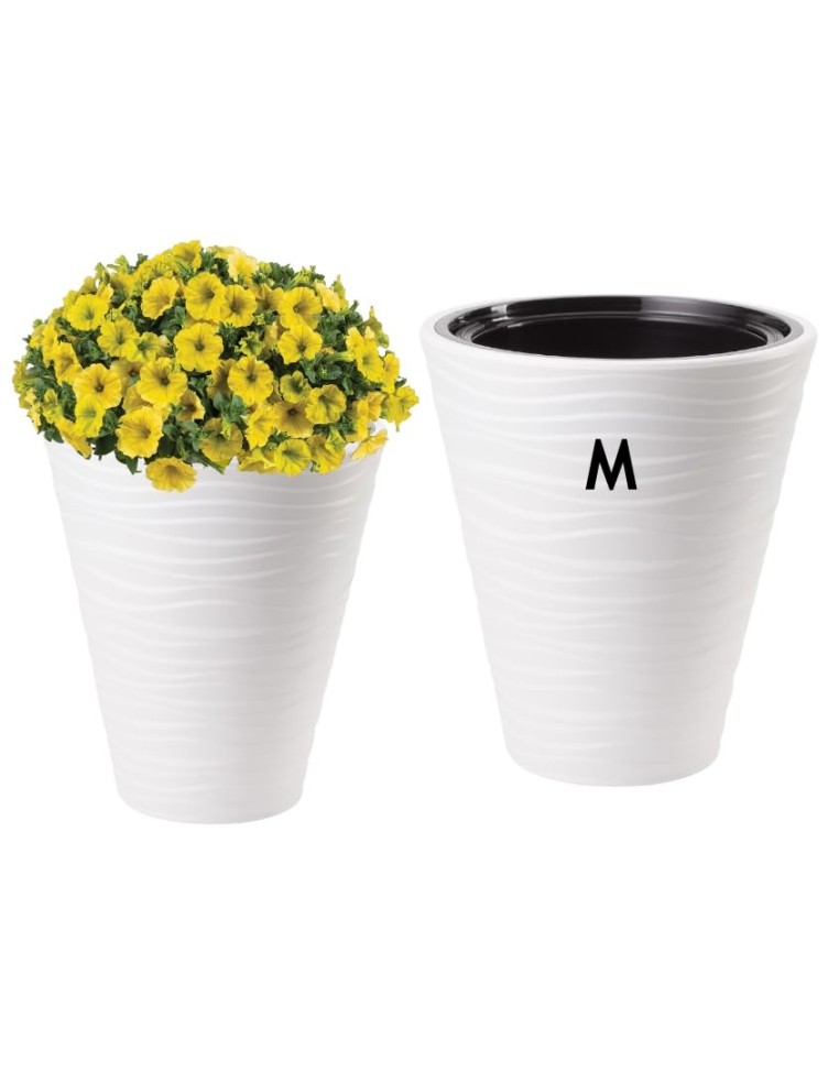 Pot de fleurs rond M à relief ondulé Ø35 × 40 cm, 21 L – Blanc | Töpferkönig
