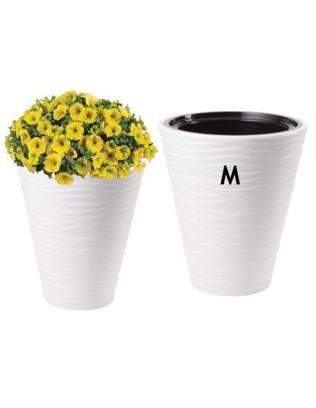 Maceta redonda M con relieve ondulado Ø35 × 40 cm, 21 L – Blanco | Töpferkönig