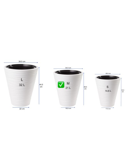 Bloempot rond M met golfreliëf Ø35 × 40 cm, 21 L – Wit | Töpferkönig