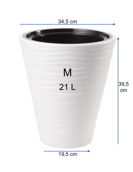 Vaso rotondo M con rilievo a onde Ø35 × 40 cm, 21 L – Bianco | Töpferkönig