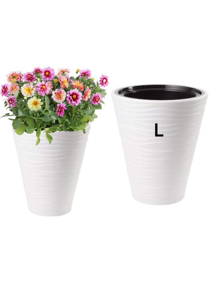 Bloempot rond L met golfreliëf Ø40 × 45 cm, 32 L – Wit | Töpferkönig