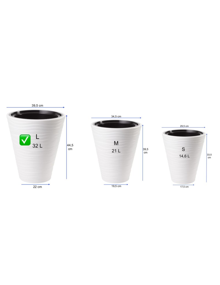 Bloempot rond L met golfreliëf Ø40 × 45 cm, 32 L – Wit | Töpferkönig