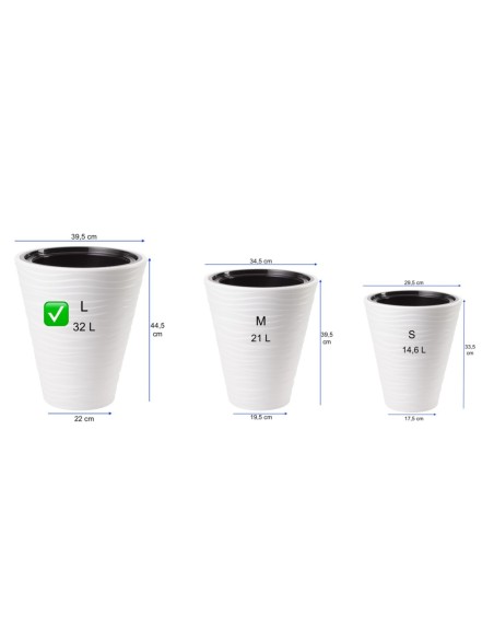 Bloempot rond L met golfreliëf Ø40 × 45 cm, 32 L – Wit | Töpferkönig