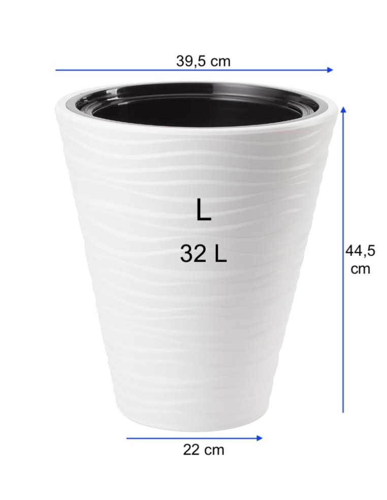 Maceta redonda L con relieve ondulado Ø40 × 45 cm, 32 L – Blanco | Töpferkönig