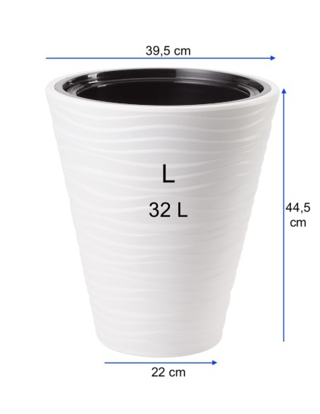 Vaso rotondo L con rilievo a onde Ø40 × 45 cm, 32 L – Bianco | Töpferkönig