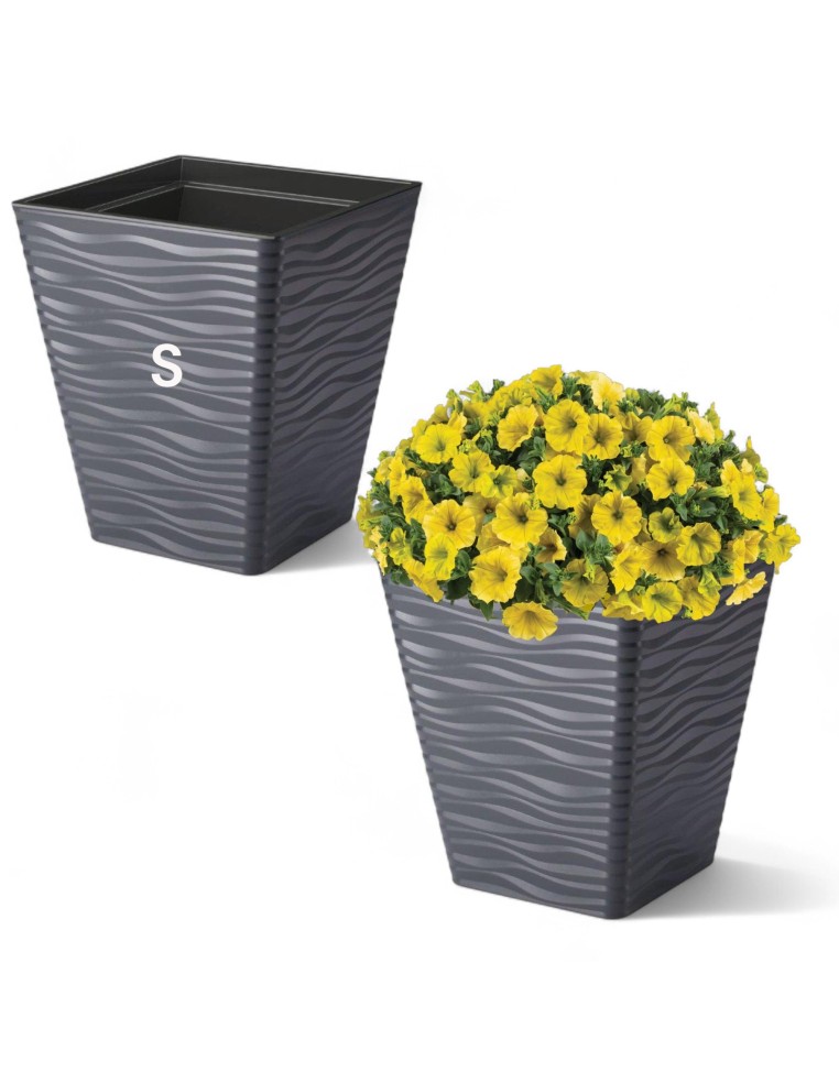 Maceta cuadrada S con relieve ondulado 29 × 29 × 34 cm, 19,9 L – Antracita | Töpferkönig