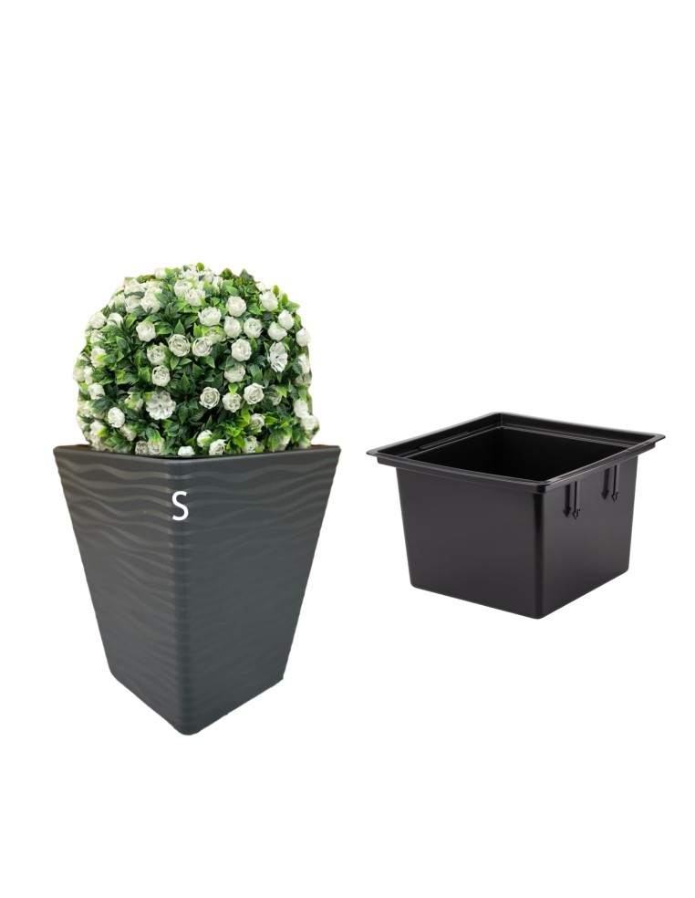 Blumentopf eckig S mit Wellenrelief 29 × 29 × 34 cm, 19,9 L – Anthrazit | Töpferkönig