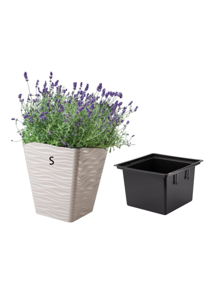 Maceta cuadrada S con relieve ondulado 29 × 29 × 34 cm, 19,9 L – Gris | Töpferkönig