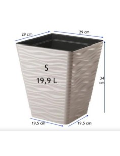Blumentopf eckig S mit Wellenrelief 29 × 29 × 34 cm, 19,9 L – Grau | Töpferkönig 2