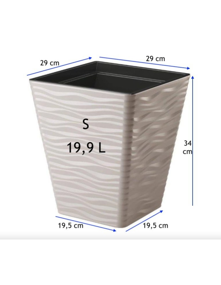 Pot carré S à relief ondulé 29 × 29 × 34 cm, 19,9 L – Gris | Töpferkönig