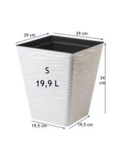 Blumentopf eckig S mit Wellenrelief 29 × 29 × 34 cm, 19,9 L – Weiß | Töpferkönig 2
