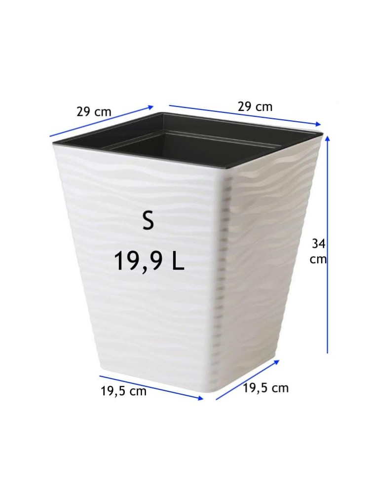 Blumentopf eckig S mit Wellenrelief 29 × 29 × 34 cm, 19,9 L – Weiß | Töpferkönig