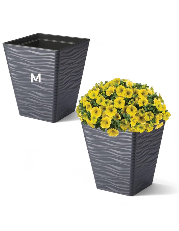 Maceta cuadrada M con relieve ondulado 33 × 33 × 39 cm, 30,4 L – Antracita | Töpferkönig