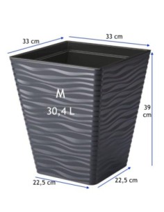 Vaso quadrato M con rilievo a onde 33 × 33 × 39 cm, 30,4 L – Antracite | Töpferkönig 2