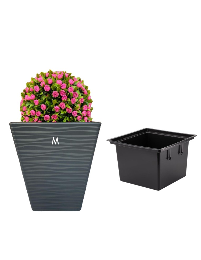 Vaso quadrato M con rilievo a onde 33 × 33 × 39 cm, 30,4 L – Antracite | Töpferkönig