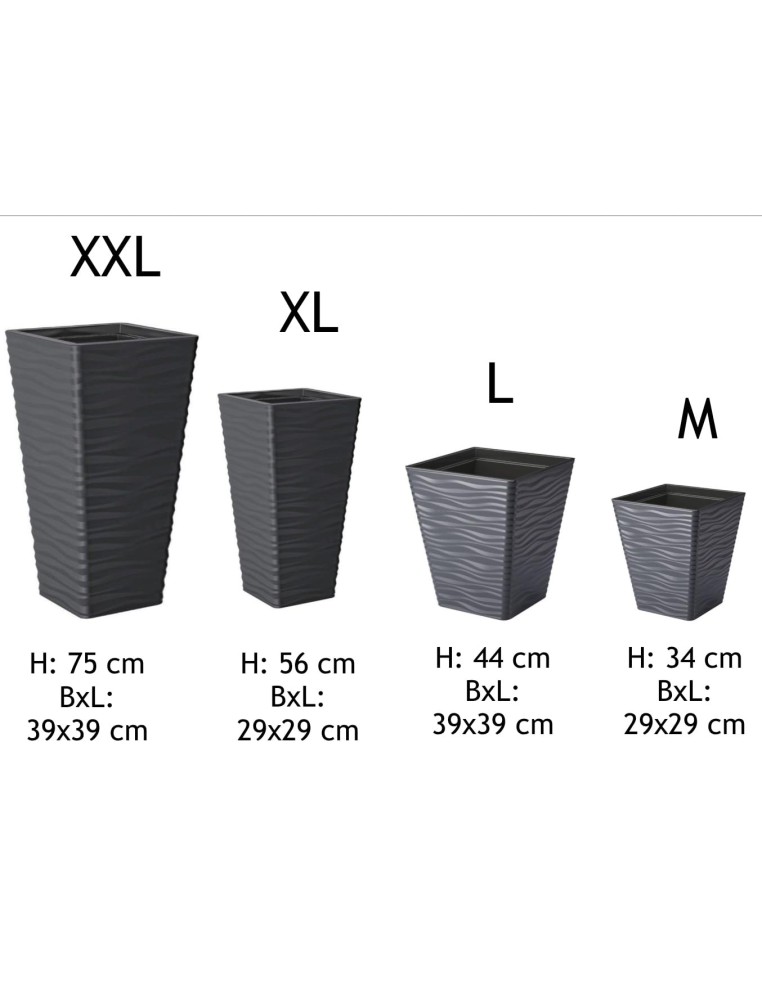 Bloempot vierkant M met golfreliëf 33 × 33 × 39 cm, 30,4 L – Antraciet | Töpferkönig