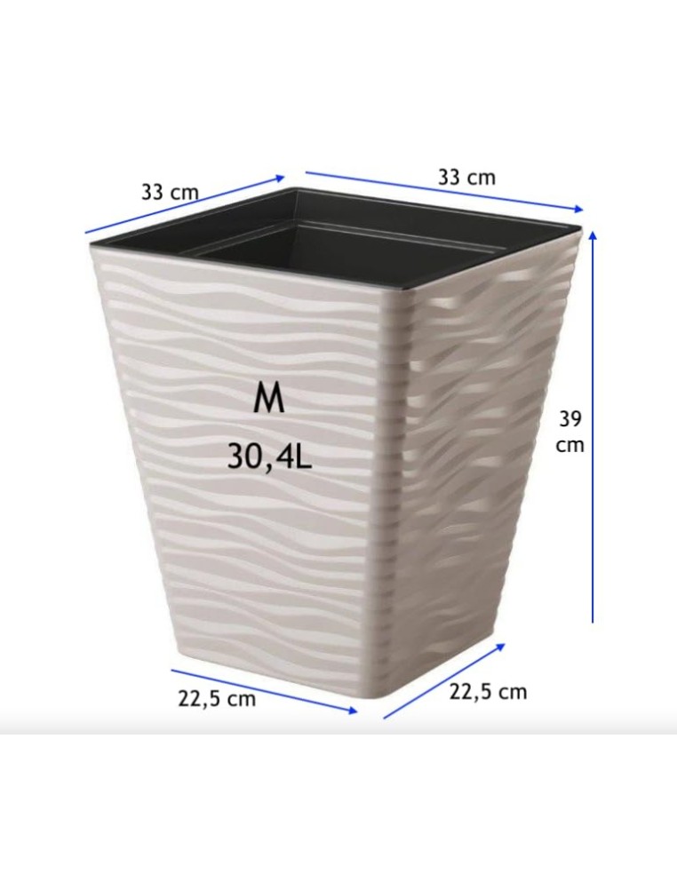 Pot carré M à relief ondulé 33 × 33 × 39 cm, 30,4 L – Gris | Töpferkönig