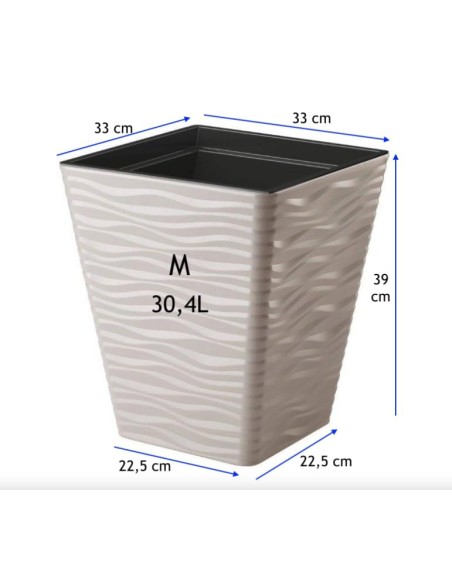 Blumentopf eckig M mit Wellenrelief 33 × 33 × 39 cm, 30,4 L – Grau | Töpferkönig