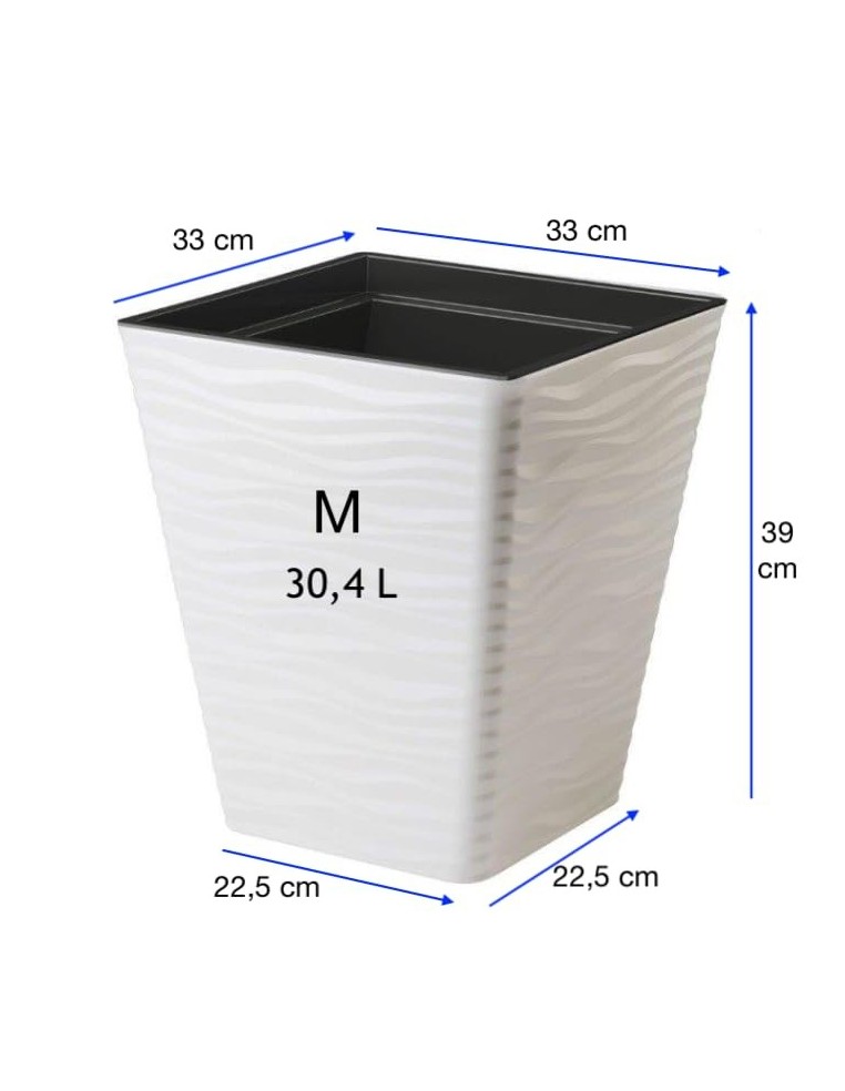 Blumentopf eckig M mit Wellenrelief 33 × 33 × 39 cm, 30,4 L – Weiß | Töpferkönig