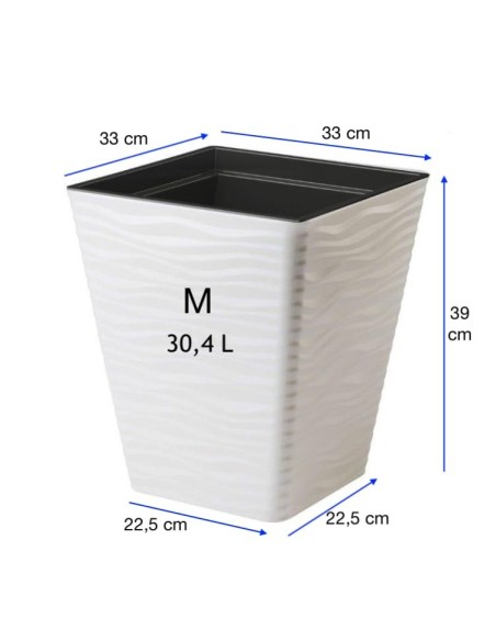 Maceta cuadrada M con relieve ondulado 33 × 33 × 39 cm, 30,4 L – Blanco | Töpferkönig