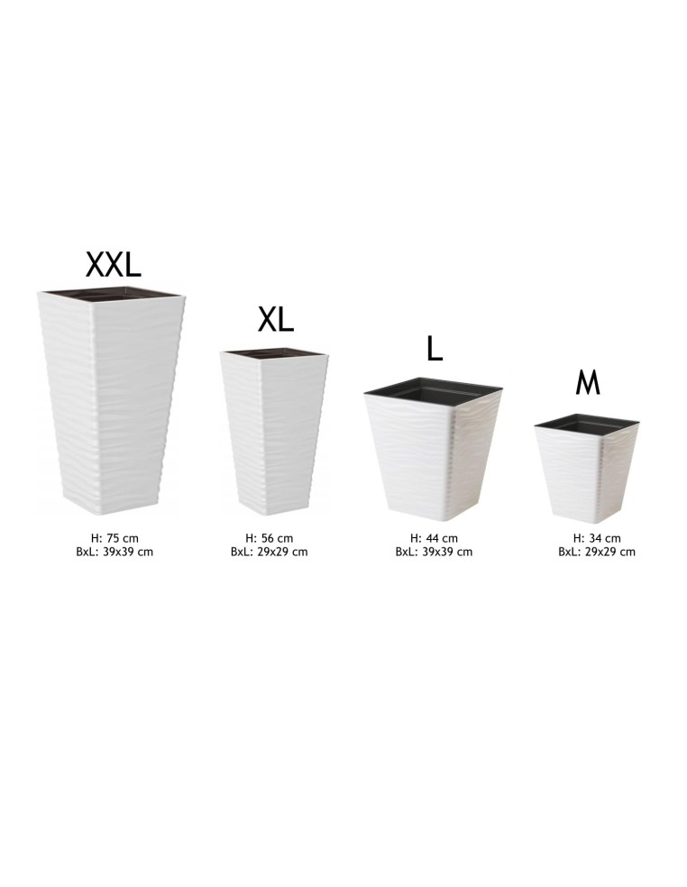 Maceta cuadrada M con relieve ondulado 33 × 33 × 39 cm, 30,4 L – Blanco | Töpferkönig