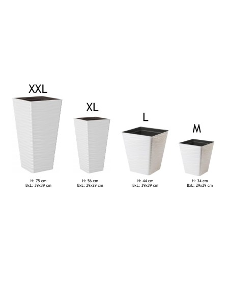 Pot carré M à relief ondulé 33 × 33 × 39 cm, 30,4 L – Blanc | Töpferkönig