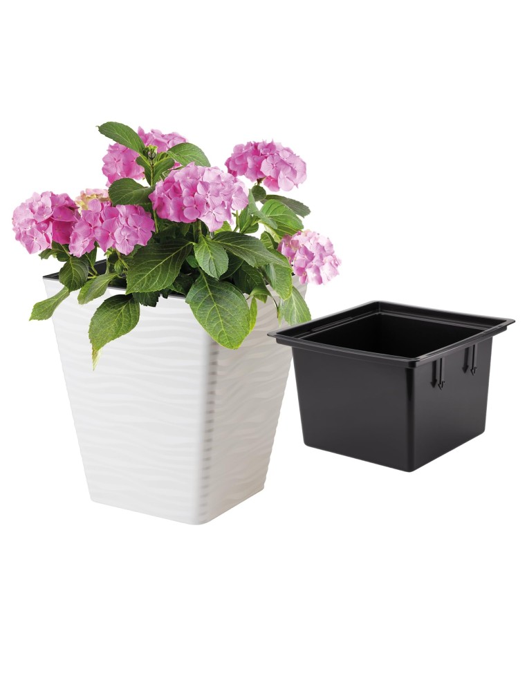 Pot carré M à relief ondulé 33 × 33 × 39 cm, 30,4 L – Blanc | Töpferkönig