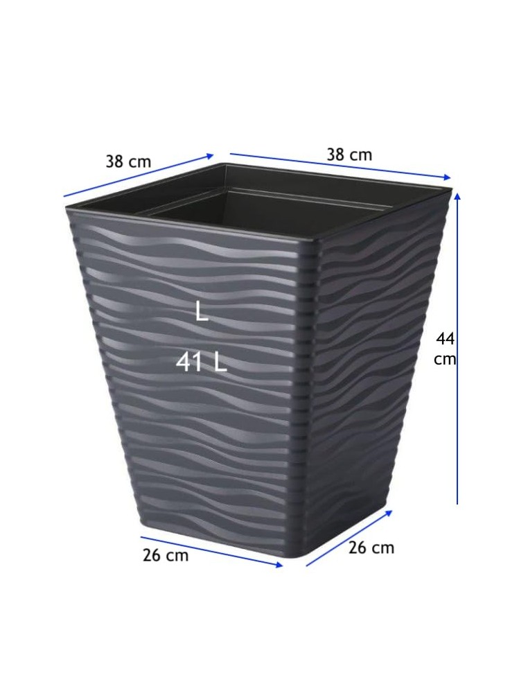 Bloempot vierkant L met golfreliëf 38 × 38 × 44 cm, 41 L – Antraciet | Töpferkönig