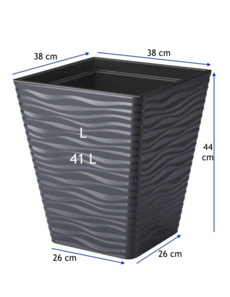 Vaso quadrato L con rilievo a onde 38 × 38 × 44 cm, 41 L – Antracite | Töpferkönig