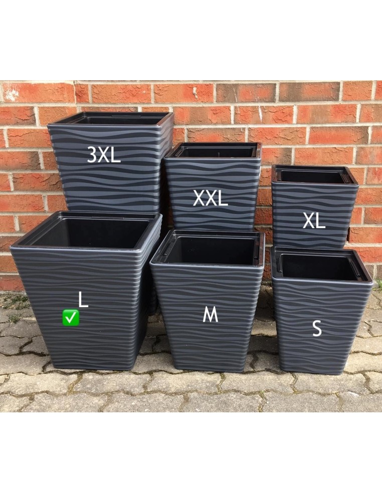 Bloempot vierkant L met golfreliëf 38 × 38 × 44 cm, 41 L – Antraciet | Töpferkönig