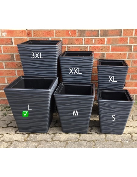 Maceta cuadrada L con relieve ondulado 38 × 38 × 44 cm, 41 L – Antracita | Töpferkönig