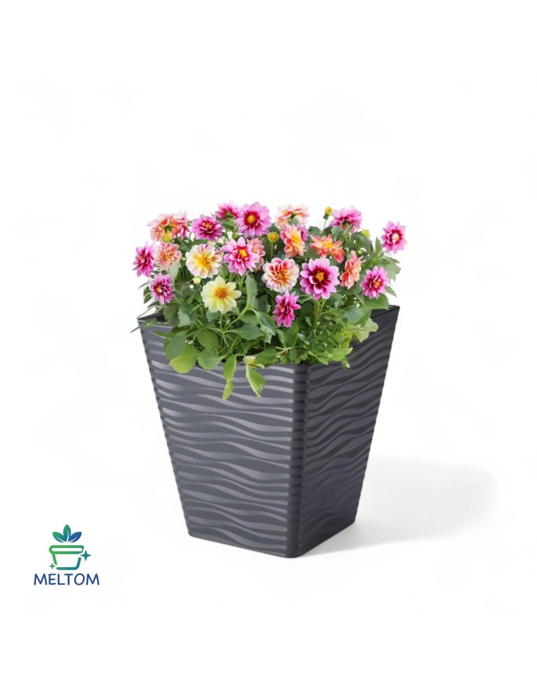 Blumentopf eckig L mit Wellenrelief 38 × 38 × 44 cm, 41 L – Anthrazit | Töpferkönig